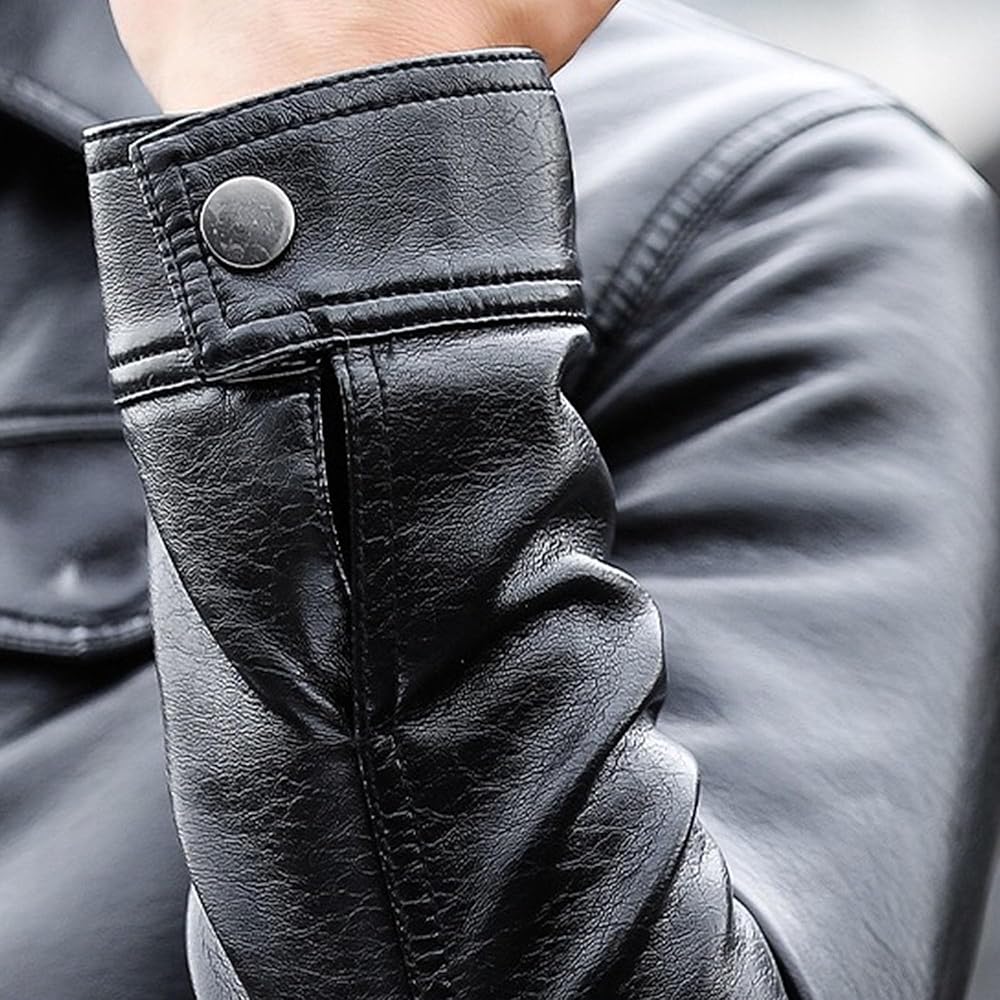 Gsywaipei Men's Classic Leather Jacket Casual Lapel
